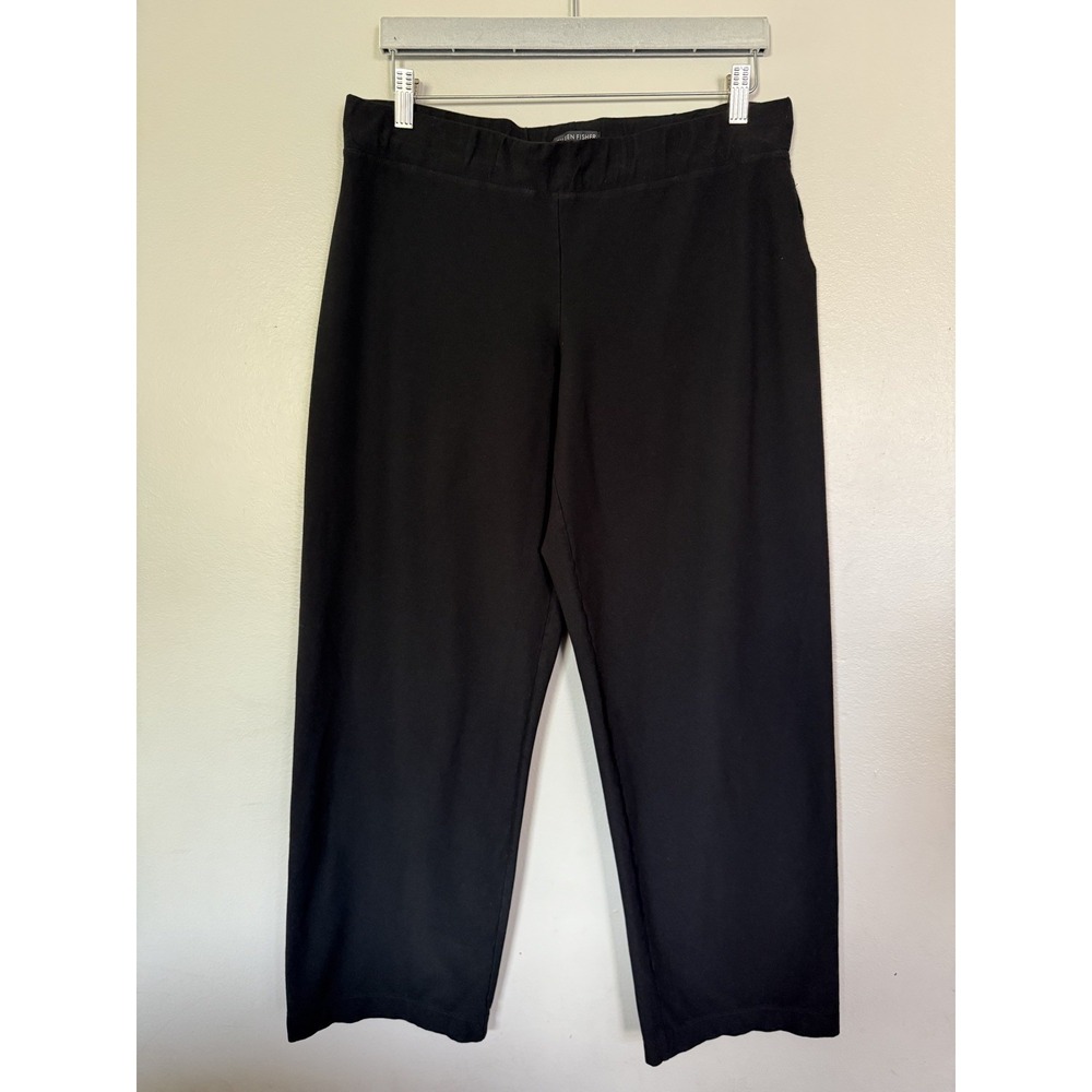 Eileen Fisher Pants Sz Large Straight Wide Leg Cropped Elastic Waist Pull-on